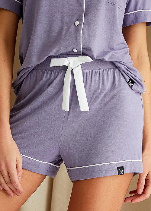 Pretty You London Lavender Bamboo Shirt and Short Pyjama Set SideZoom 2