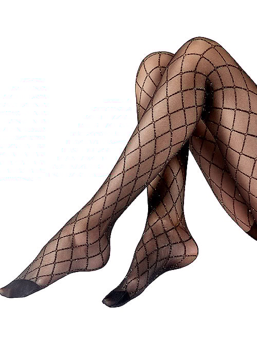 Pretty Polly Sparkly Diamond Mesh Black Tights image