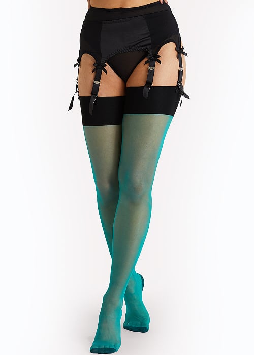 Playful Promises Bow Backseam Green Stockings SideZoom 2