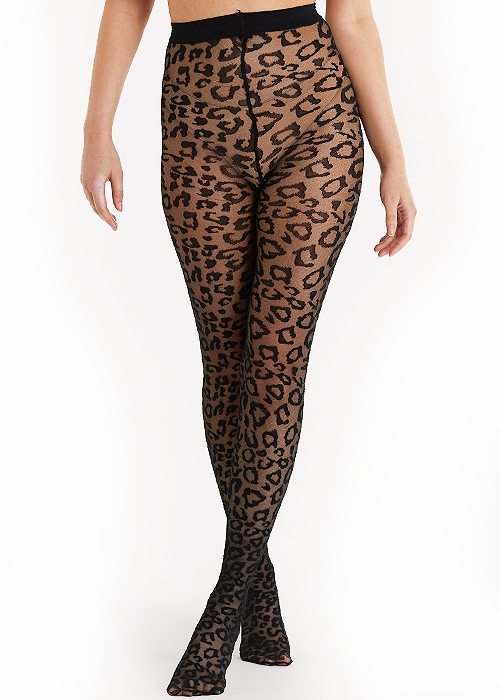 Playful Promises Leopard Knit Black Tights SideZoom 2