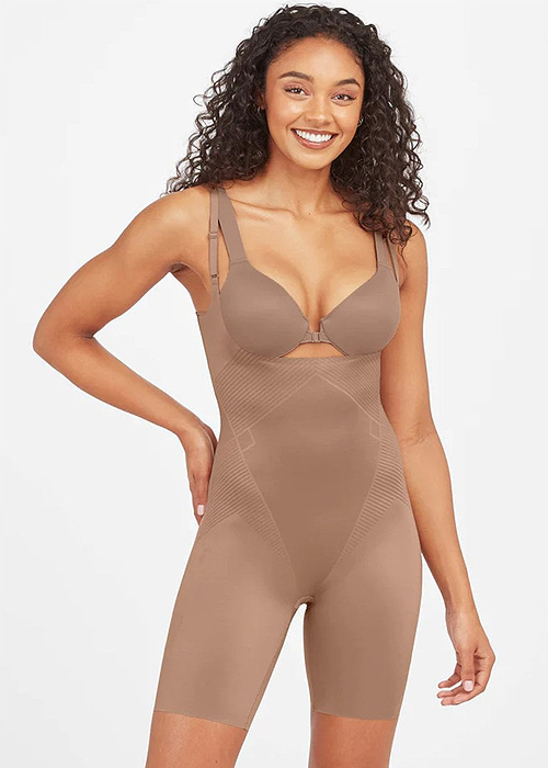 Spanx Thinstincts 2.0 Open Bust Mid Thigh Cafe Bodysuit SideZoom 2