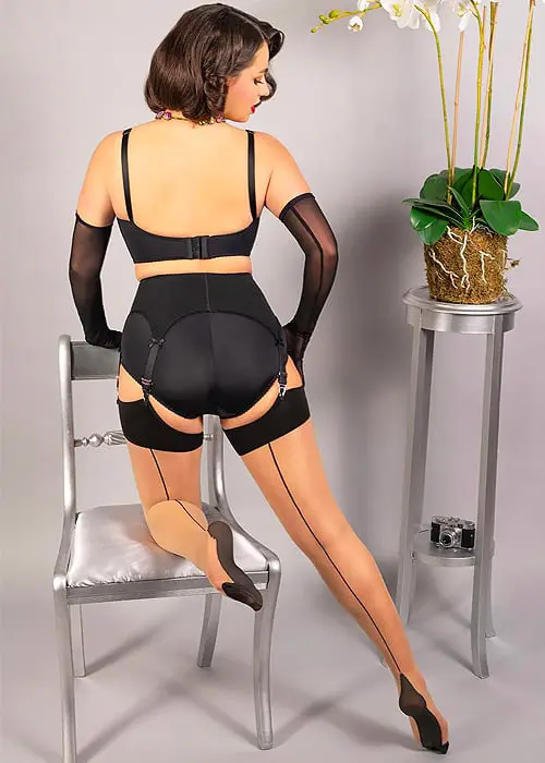 What Katie Did Glamour Contrast Seamed Curve Stockings Champagne Black Product image
