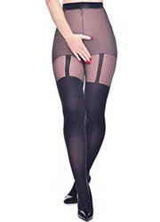 Pamela Mann Plain Stripe Mock Suspender Crotchless Tights